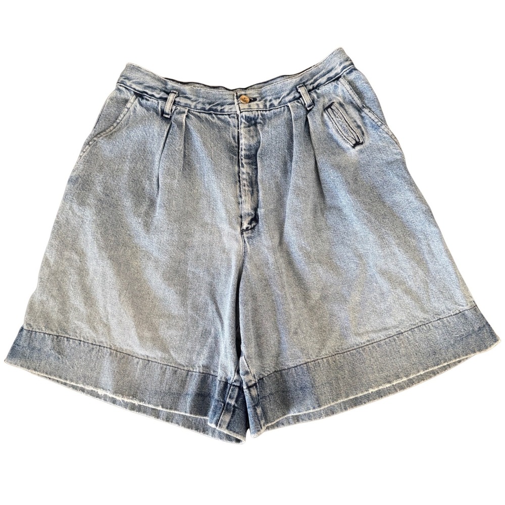 Vintage Dockers High Waisted Pleated Denim Shorts Light Wash Size 14 Wide Leg